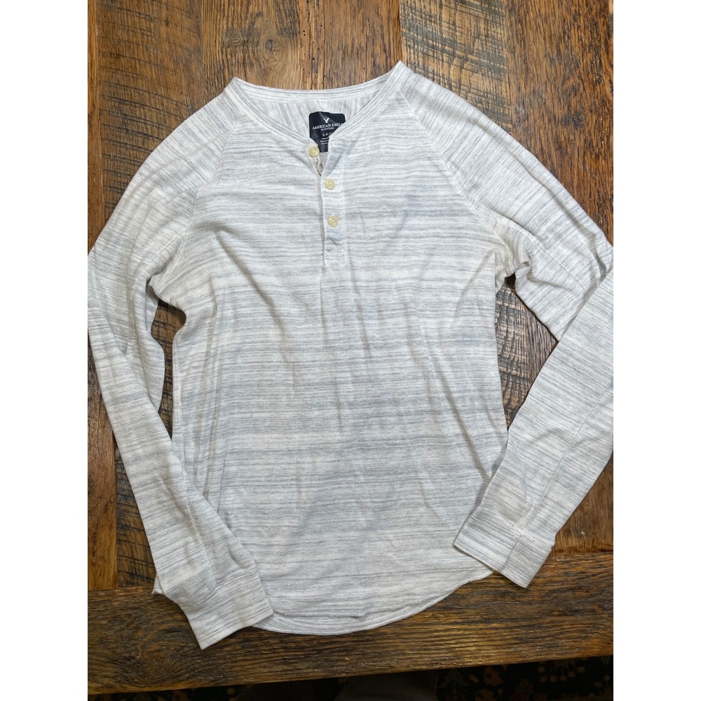 American Eagle Outfitters Mens Henley Shirt Long Sleeve Heather Gray‎ Size S